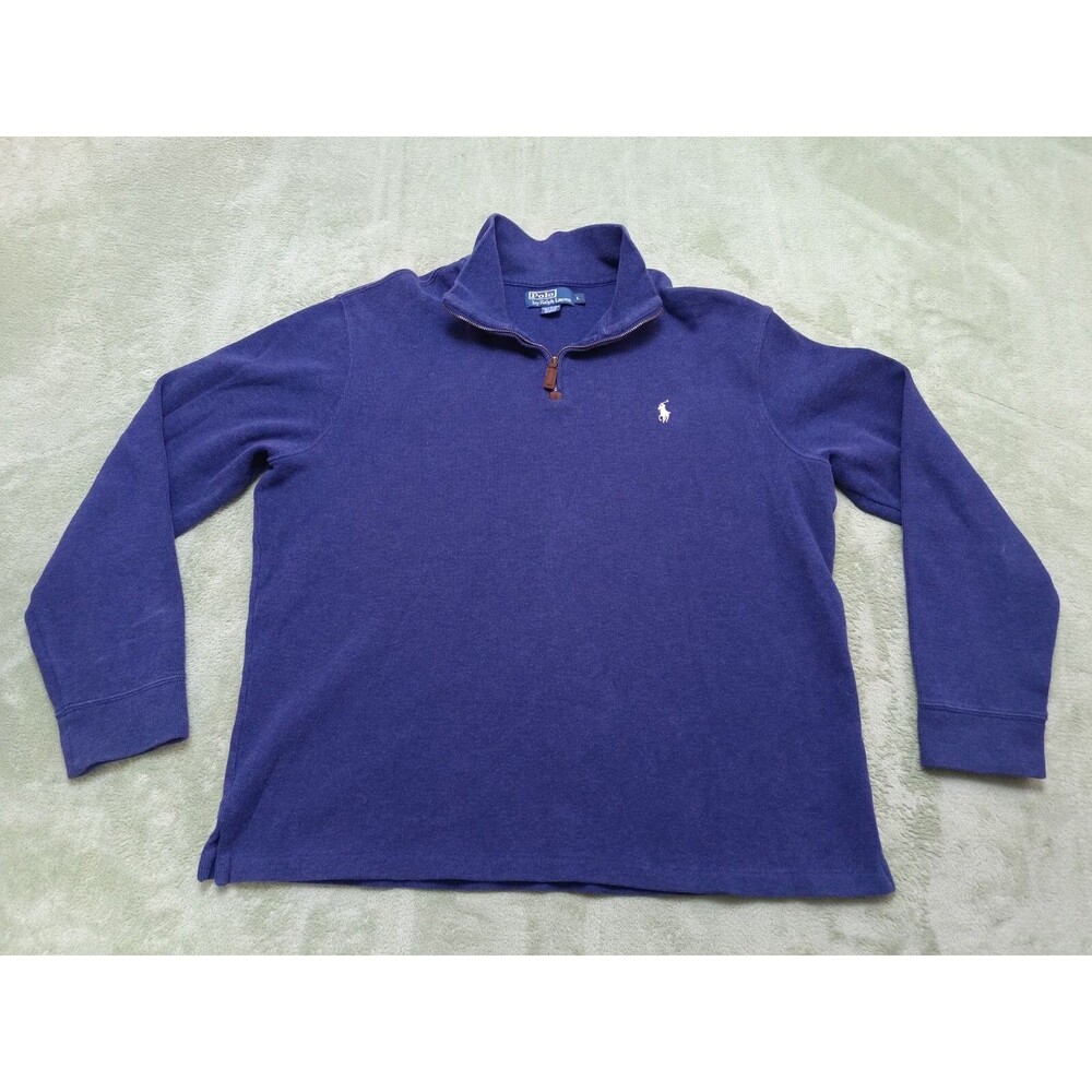 Polo Ralph Lauren Sweater Mens Large  1/4 Zip Long Sleeve White Pony Blue